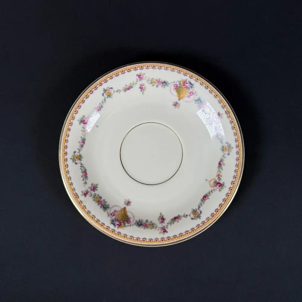 LOT OF 2 H&Co Selb Bavaria Heinrich Plate white Pink Rose Garlands Gold Trim 6